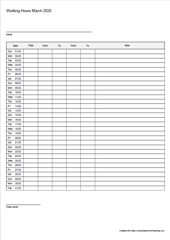 Timesheet template PDF
